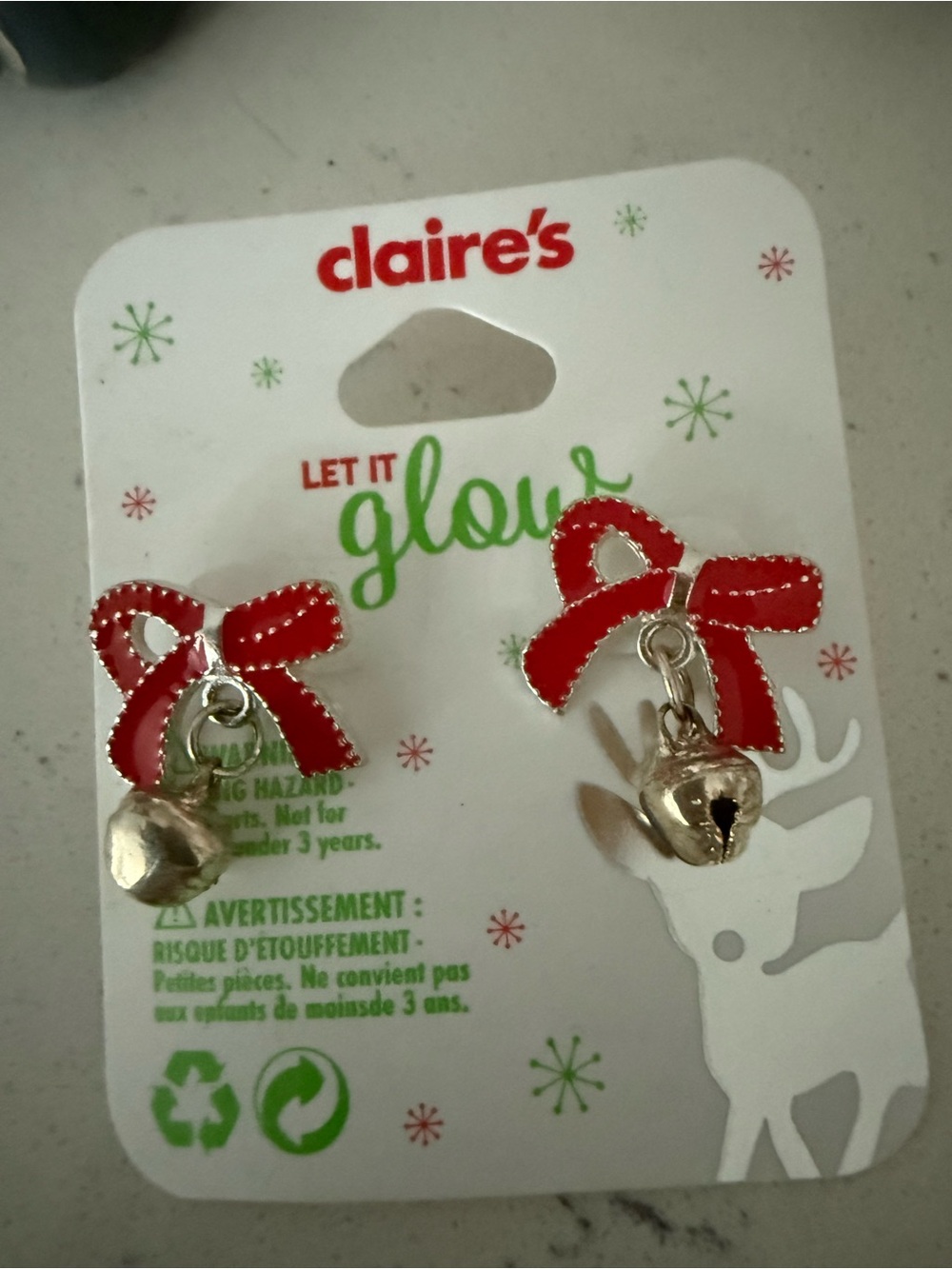 Claire's Red Bow Earrings with Silver Jingle Bells